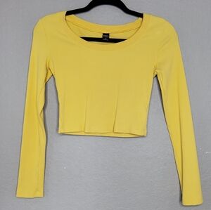 Daisy Street Yellow Ribbed Long-Sleeve Crop Top